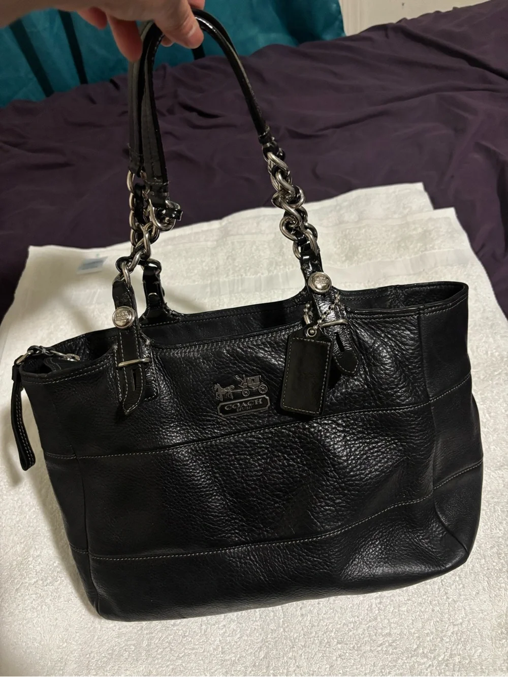 Coach Black Leather Chain-Handle Shoulder Bag
